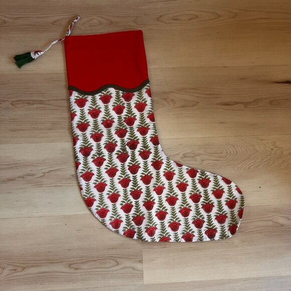 Handmade Festive Block Print Christmas Stockings, Set of 3 - Picture 2 of 8